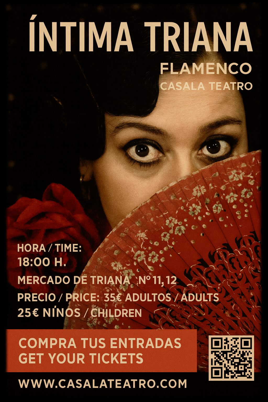 Cartel de Íntima Triana: flamenco a las 18:00 en el Mercado de Triana, 35 € adultos y 25 € niños